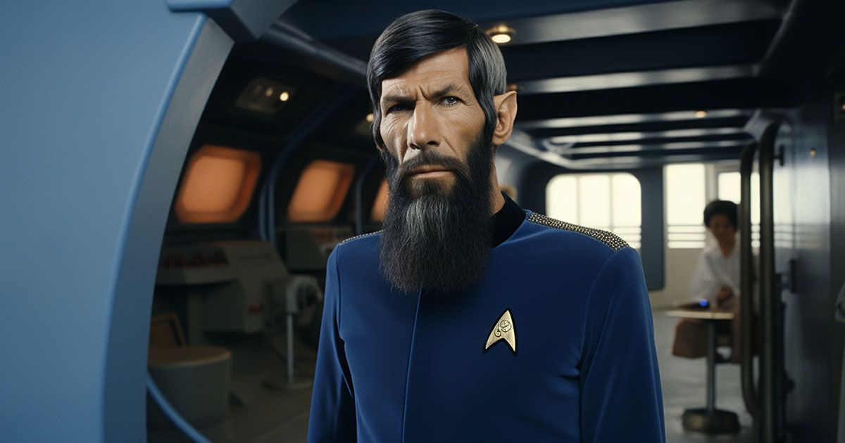An AI-generated image of a Vulcan from Star Trek with a beard.
