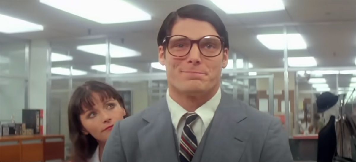 Clark Kent with Lois Lane in the publishing office in the movie Superman 2.