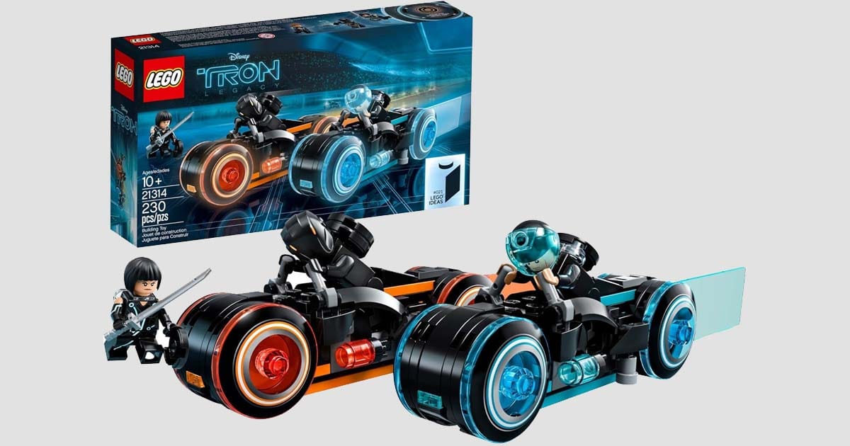 Image of Lego Light Cycles from the Movie Tron.