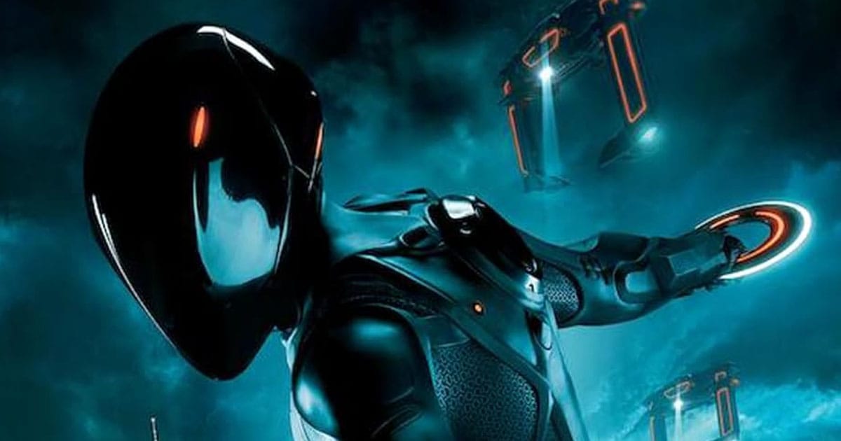 Shows a character from Tron Legacy.