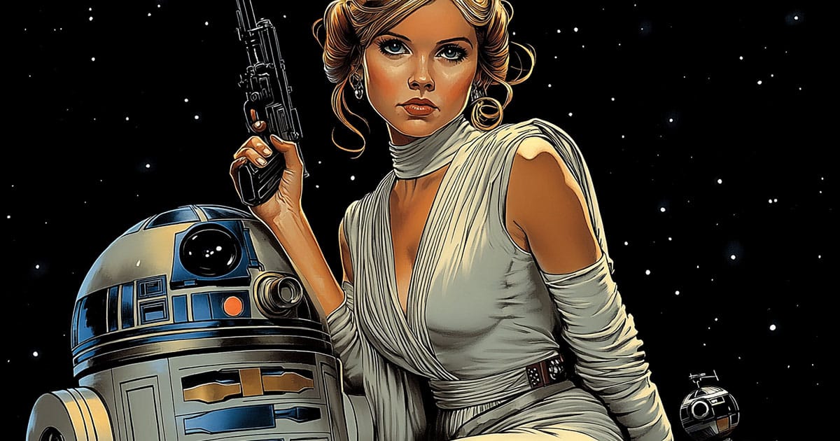 Princess Leia with R2D2.