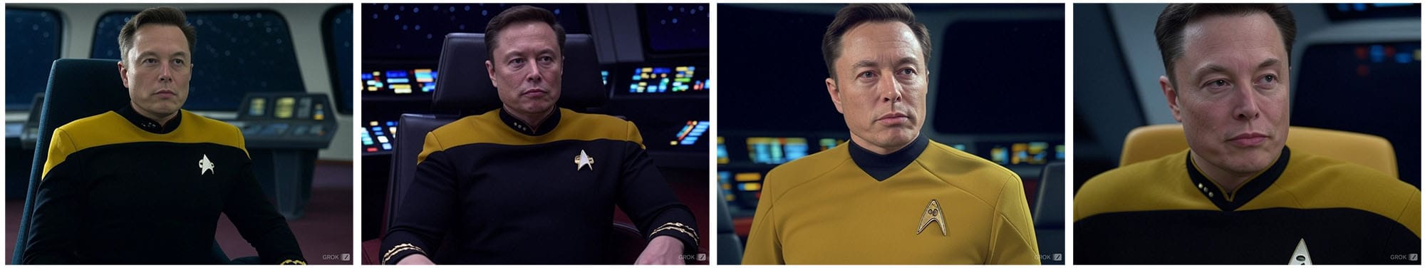 Four images of Elon Musk as a Starfleet Officer.