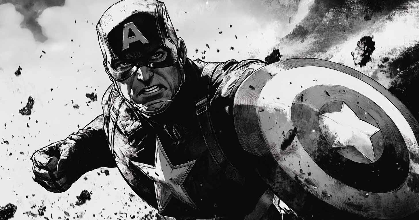 Captain America in the midst of battle.