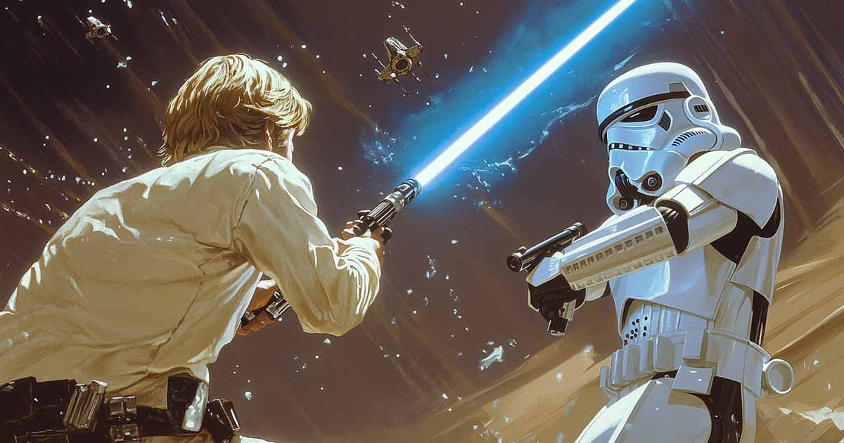 Millions of Stromtroopers died in Star Wars. This image show Skywalker fighting a Stromtrooper.