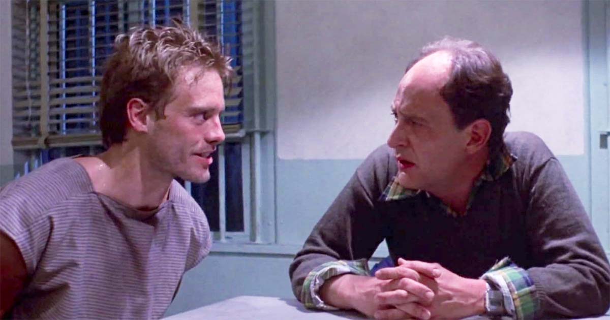 A screen capture from "The Terminator" show the Reese character with the police psychologist.