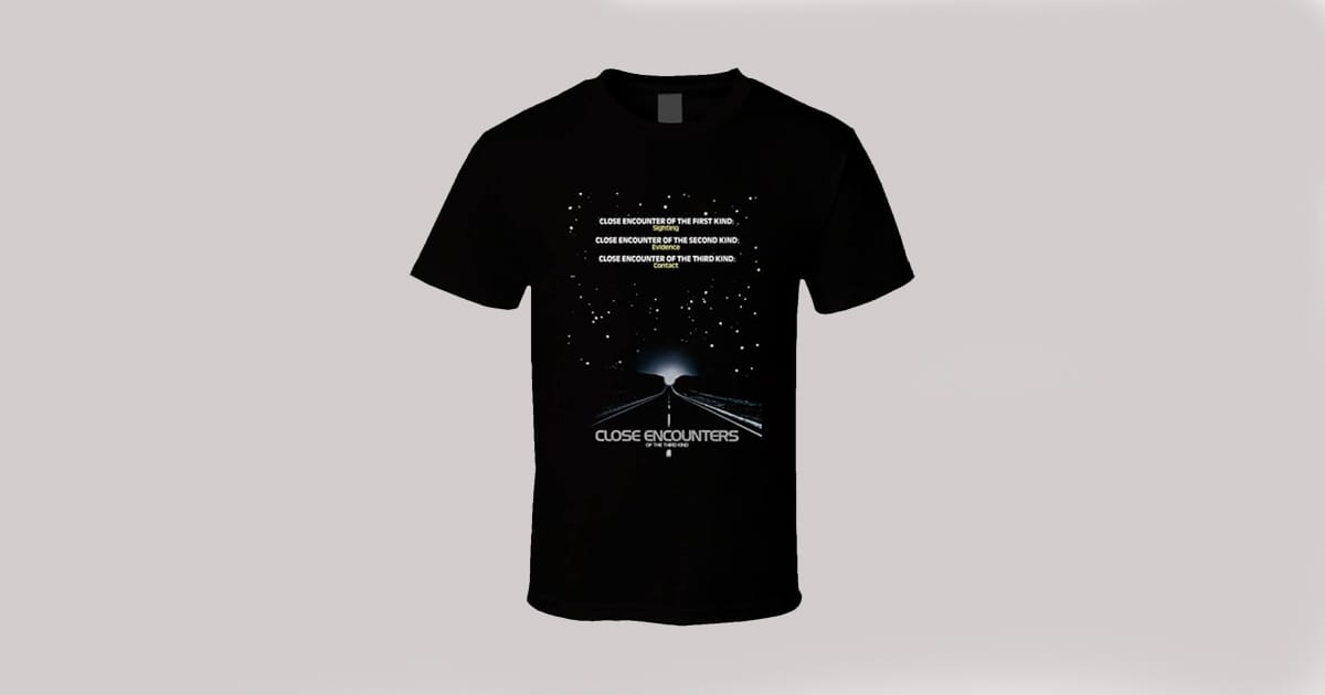 Image of a T-shirt featuring Close Encounters of the Third Kind.