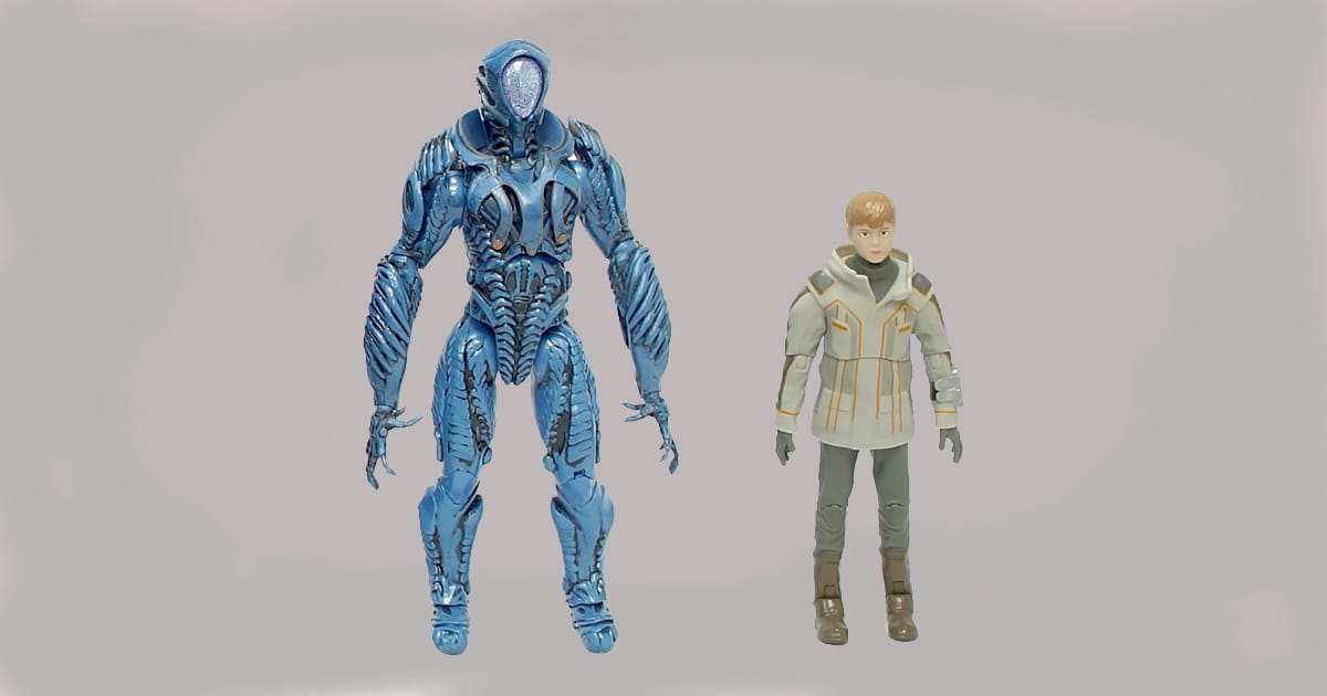 Image of two action figure from The Movie Lost in Space. Will Robinson and his Robot.