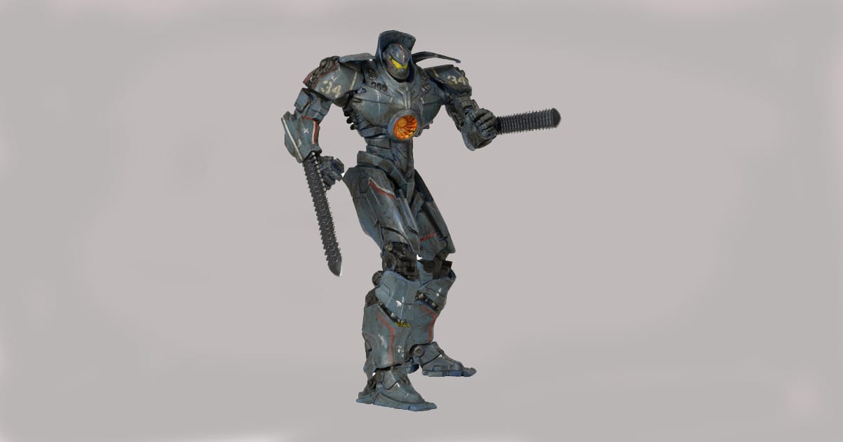 Image of Gipsy Danger from the movie Pacific Rim with battle damage.