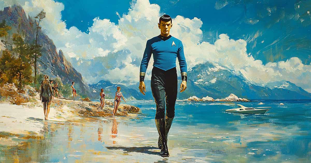 Fan art showing Mr. Spock at a beach.