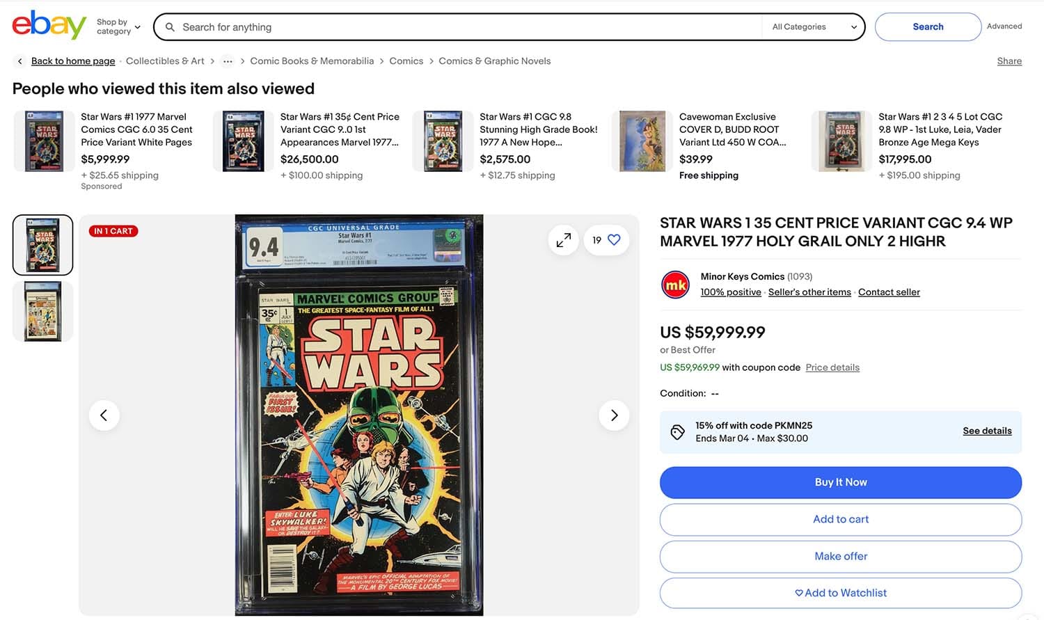 A screen capture from eBay showing the comic listing.