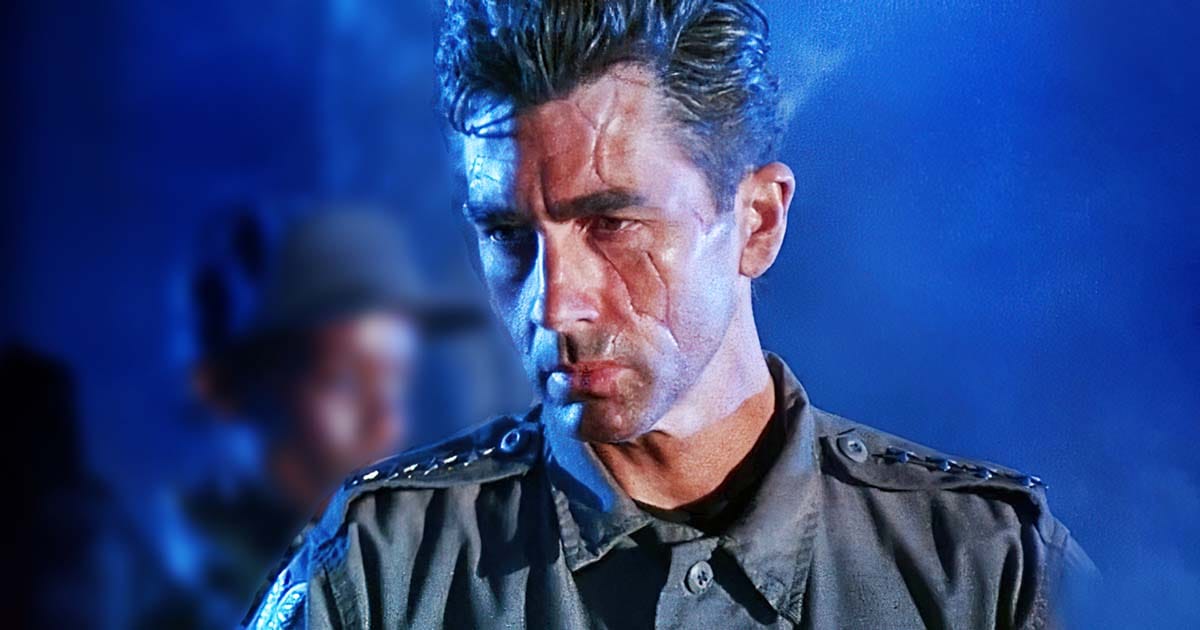 A screen capture showing the scared face of the John Connor character.