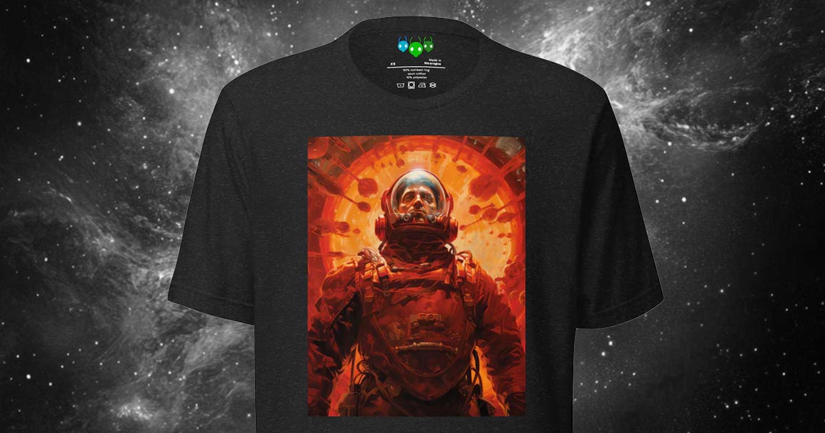 A picture of the t-shirt design, showing the proud cosmonaut.