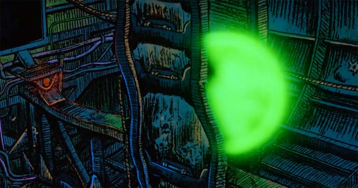 An image from the movie Heavy Metal showing Loc-Nar the green Orb.