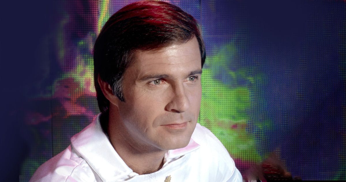 A still from the television show showing Gil Gerard as Buck Rogers.