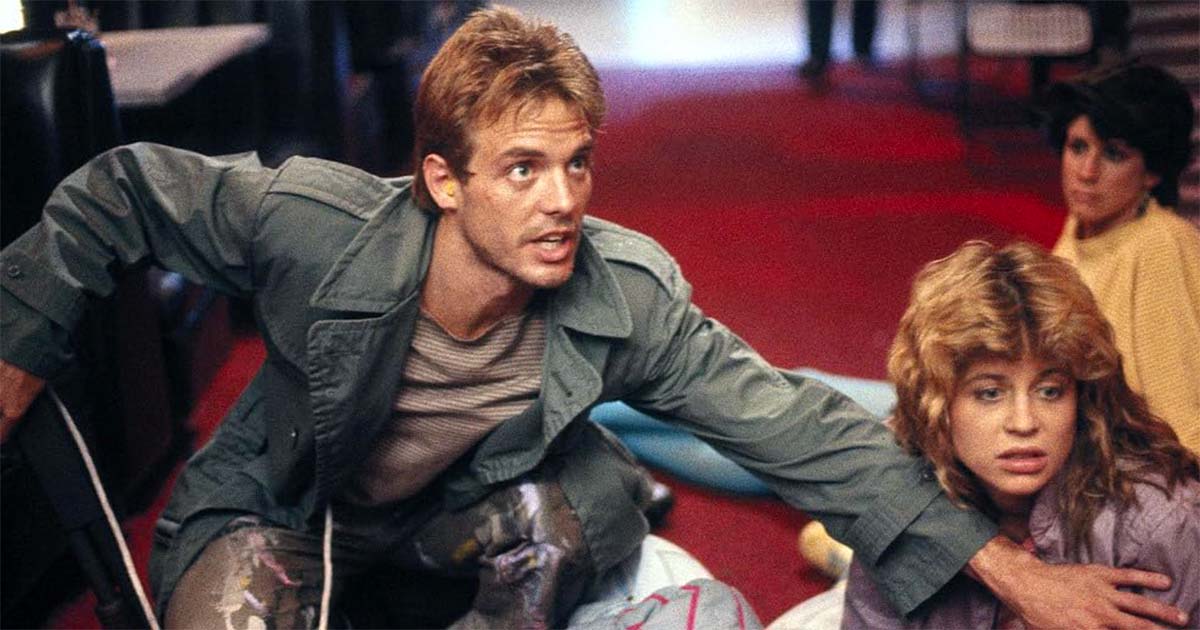 A screen capture from the movie "The Terminator" showing Michael Biehn's Kyle Reese.