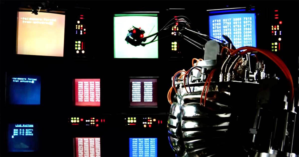 A screen capture from "Saturn 3" (1980) showing Hector the robot.