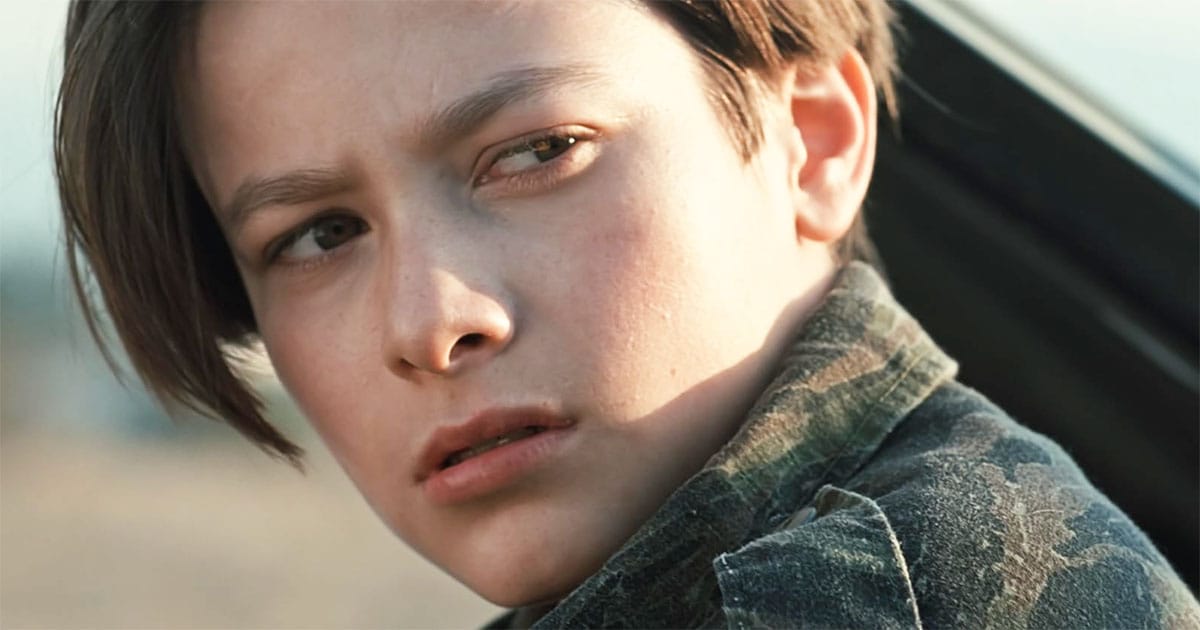 A screen capture from the film showing a close up of the young John Connor.