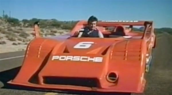 Lee Majors as Franklin Hart from the movie "The Last Chase" driving his Porsche Race car. 