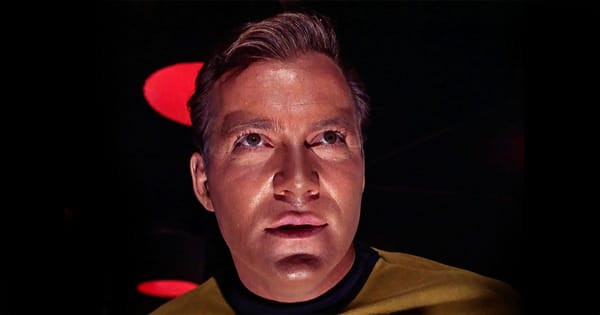 A screen capture from Star Trek "The Enemy Within" showing the character Captain Kirk.