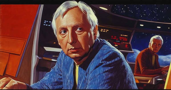 An artist rendition of Fred Freiberger on a Star Trek TOS ship.