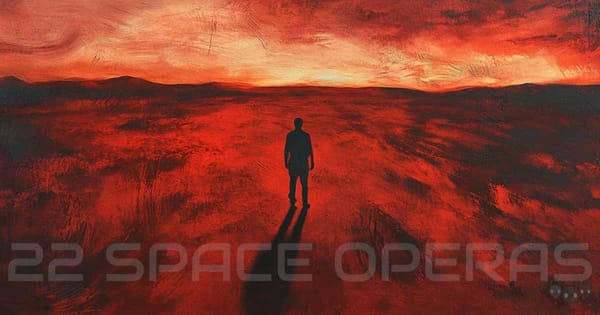 An image of a man on an alien landscape.