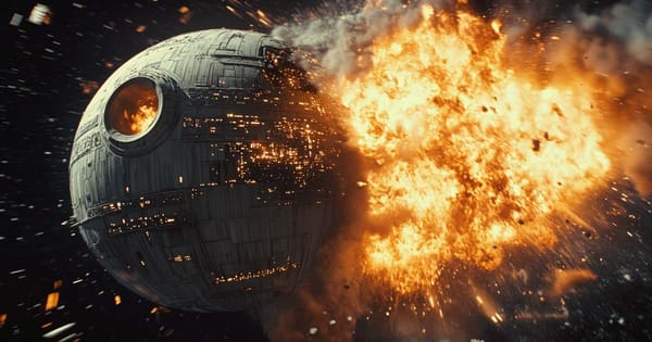 A fan art image of the Death Star from Star Wars exploding.