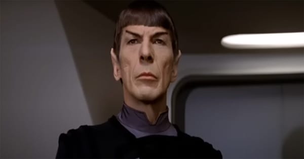 : Spock in black Vulcan robes aboard the Enterprise in "Star Trek: The Motion Picture."